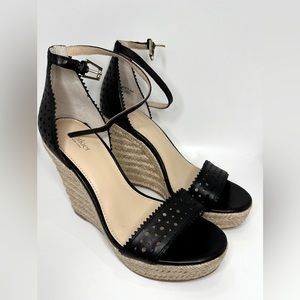 Botkier Jamie Black Leather Espadrille Wedge Sandal